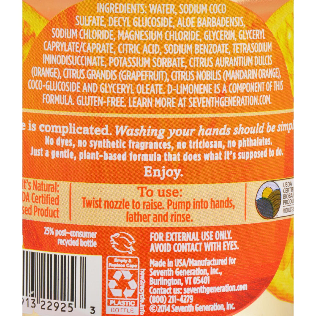 Seventh Generation Hand Wash - Natural - Orange Grpfr - 12 Fl Oz - 1 Case