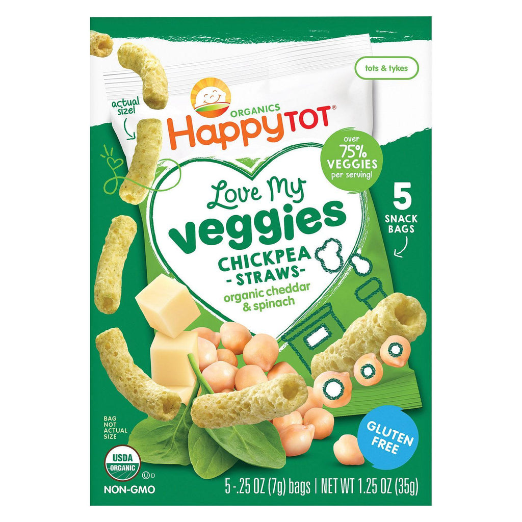 Happy Tot Organic Love My Veggies - Cheddar And Spinach Straws - Case Of 6 - 1.25 Oz