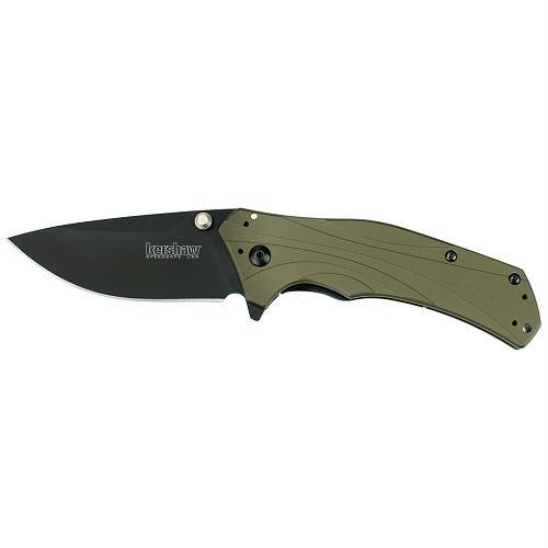 Kershaw Knockout Assisted 3.25 Black Plain OD Green Aluminum