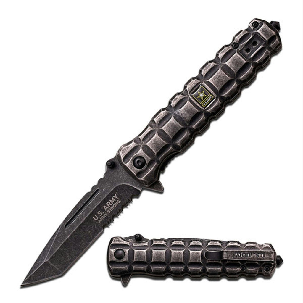 US Army Black Stonewash Spring Assisted Folder - 4in Blade