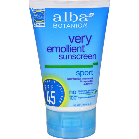 Alba Botanical Very Emollient Sunscreen Natural Protection Sport Spf 45 - 4 Oz