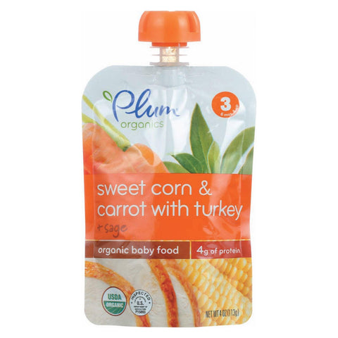Plum Organics Organic Baby Food - Sweet Corn & Carrot With Turkey + Sage - Case Of 6 - 4 Oz