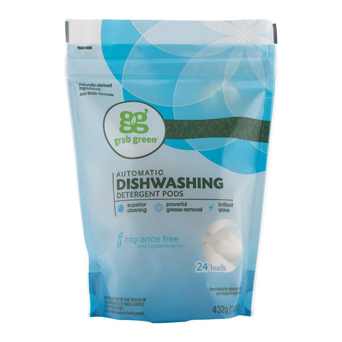 Grab Green Automatic Dishwasher - Fragrance Free - Case Of 6 - 24 Count