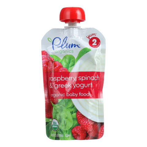 Plum Organics Baby Food - Organic - Raspberry Spinach And Greek Yogurt - Stage 2 - 6 Months And Up - 3.5 .oz - Case Of 6