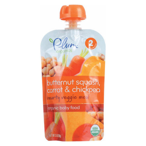 Plum Organics Second Blends Hearty Veggie Meal - Butternut Squash, Carrot And Chickpea - Case Of 6 - 3.5 Oz.