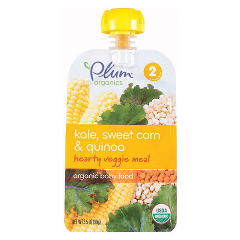 Plum Organics Second Blends Hearty Veggie Meal - Kale, Sweet Corn And Quinoa - Case Of 6 - 3.5 Oz.