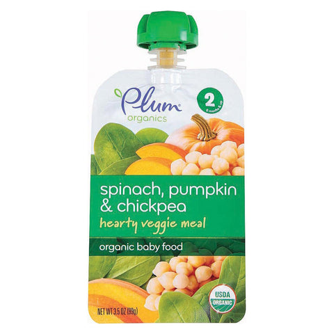 Plum Organics Second Blends Hearty Veggie Meal - Spinach, Pumpkin And Chickpea - Case Of 6 - 3.5 Oz.