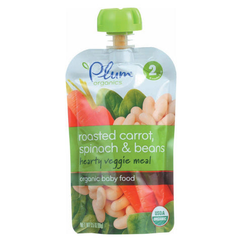 Plum Organics Second Blends Hearty Veggie Meal - Roasted Carrot, Spinach And Beans - Case Of 6 - 3.5 Oz.
