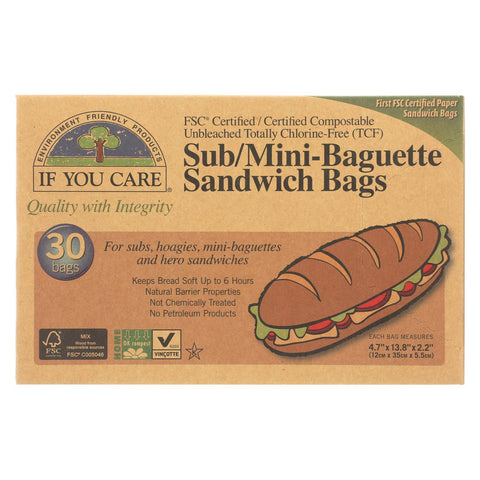 If You Care Sandwich Bags - Sub, Mini Baguette - Case Of 12 - 30 Count