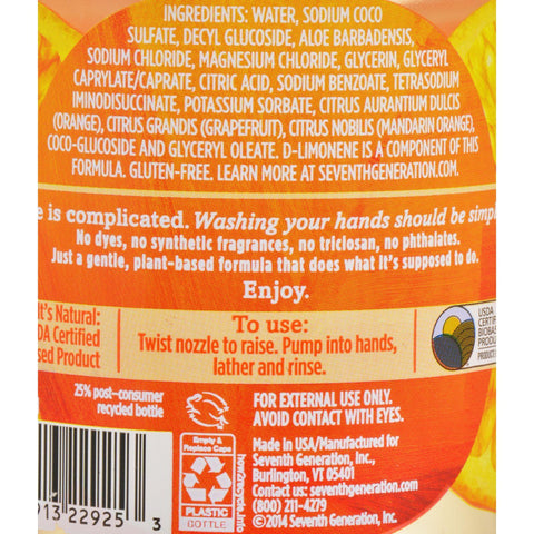 Seventh Generation Hand Wash - Natural - Orange Grpfr - 12 Fl Oz - 1 Case