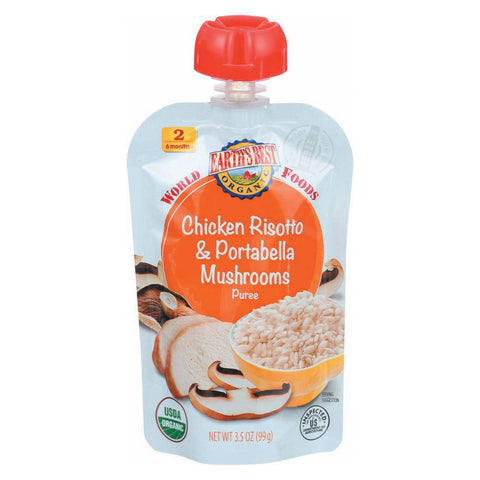 Earth's Best World Foods Chicken Risotto And Portabello Mushrooms Pouch - Case Of 12 - 3.5 Oz.