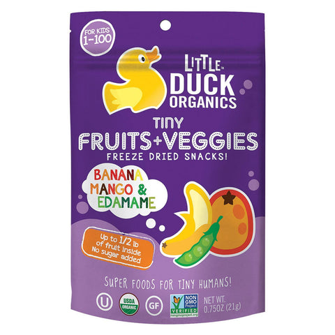 Little Duck Organics Tiny Fruit Plus Veggie Snacks - Banana Mango And Edamame - Case Of 6 - 0.75 Oz.