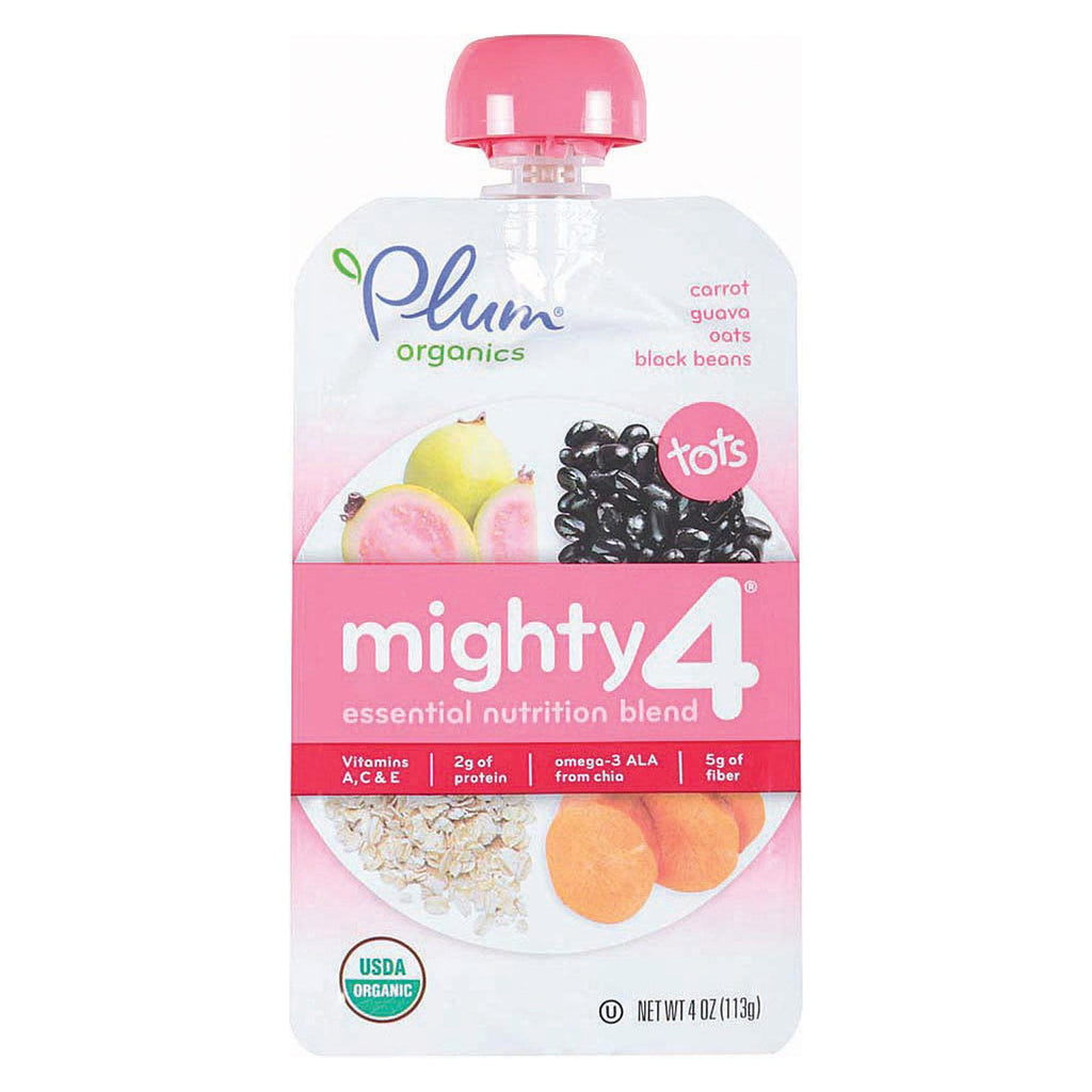 Plum Organics Mighty 4 Blends Tots - Guava, Pomegranate, Black Bean, Carrot, And Oat - Case Of 6 - 4 Oz.