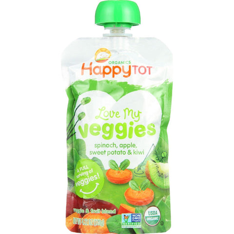 Happy Tot Toodler Food - Organic - Love My Veggies - Spinach Apple Sweet Potato And Kiwi - 4.22 Oz - Case Of 16