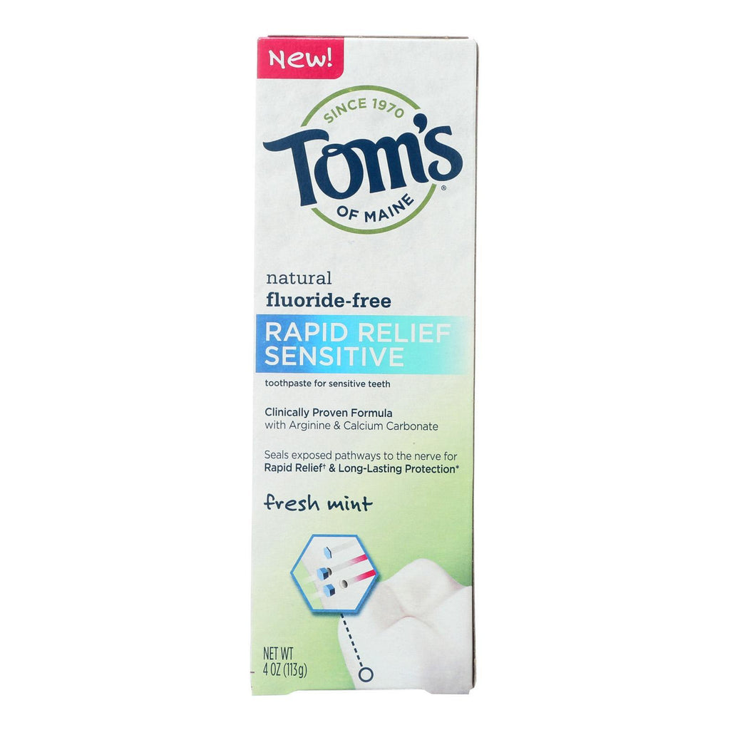 Tom's Of Maine Rapid Relief Sensitive Toothpaste - Fresh Mint, Fluoride-free - Case Of 6 - 4 Oz.