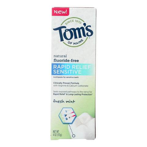 Tom's Of Maine Rapid Relief Sensitive Toothpaste - Fresh Mint, Fluoride-free - Case Of 6 - 4 Oz.
