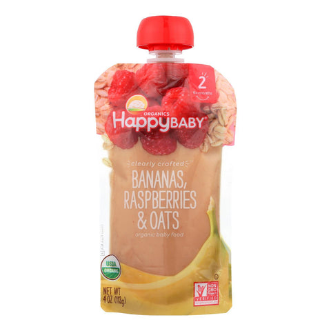 Happy Baby Happy Baby Clearly Crafted - Bananas, Raspberries And Oats - Case Of 16 - 4 Oz.