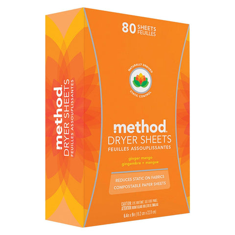 Method Dryer Sheets - Ginger Mango - Case Of 6 - 80 Count