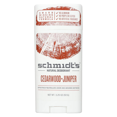 Schmidt's Natural Deodorant Stick - Cedar Wood Juniper - 3.25 Oz.