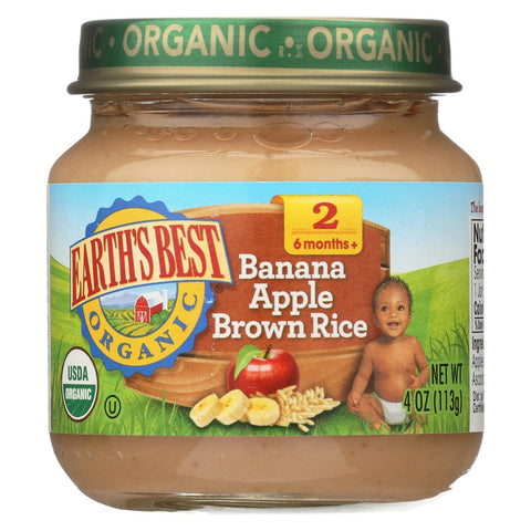 Earth's Best Stage 2 - Organic - Banana - Apple - Brown Rice - Case Of 12 - 4 Oz