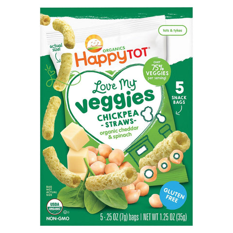 Happy Tot Organic Love My Veggies - Cheddar And Spinach Straws - Case Of 6 - 1.25 Oz