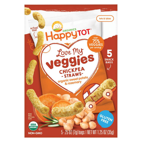 Happy Tot Organic Chickpea Straws - Sweet Potato & Rosemary - Case Of 6 - 1.25 Oz