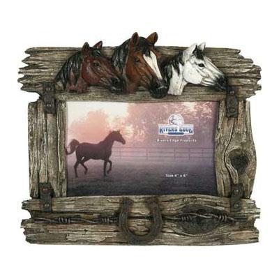 Rivers Edge 3 Horse W-Barbed Wire Picture Frame 1100