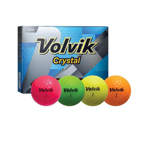 Volvik Crystal 3 Pc Assorted Golf Balls-Pink-Org- Yellow-Grn