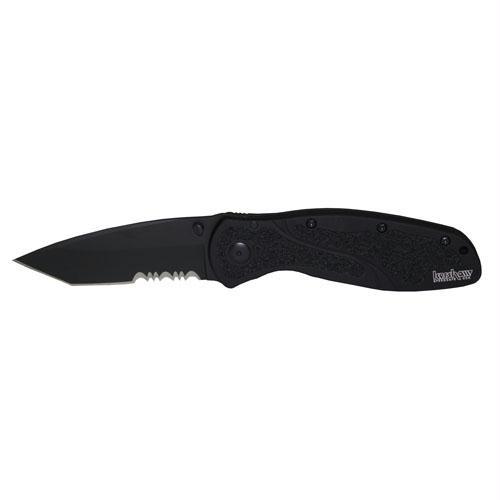 Kershaw Blur Tanto Assisted 3.375 Black Combo Black Aluminum