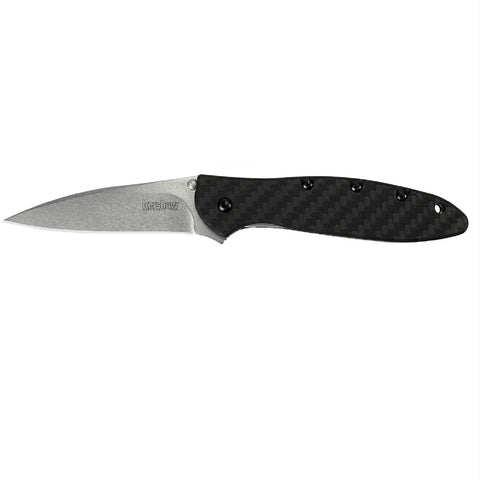 Kershaw Leek Assisted 3.0 Stonewash Plain Carbon Fiber