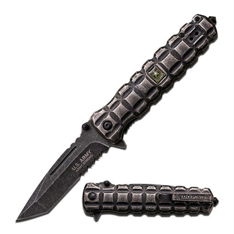 US Army Black Stonewash Spring Assisted Folder - 4in Blade