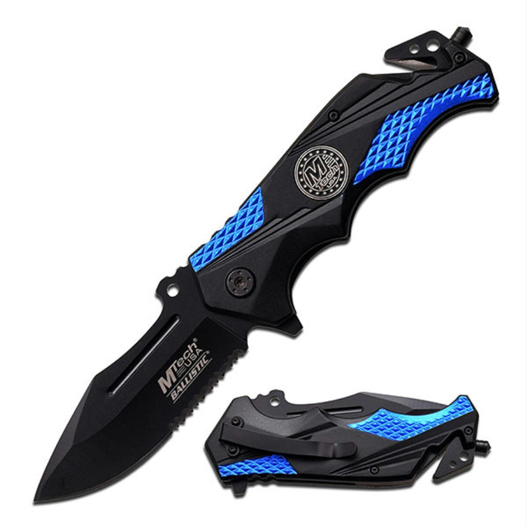 MTech USA Spring Assisted Knife 4.75In. -Blk-Blue Alum Hndl