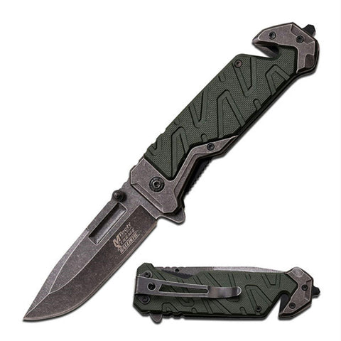 MTech Xtreme USA Spring Assisted Knf 4.5in w-Green G10 Hdl