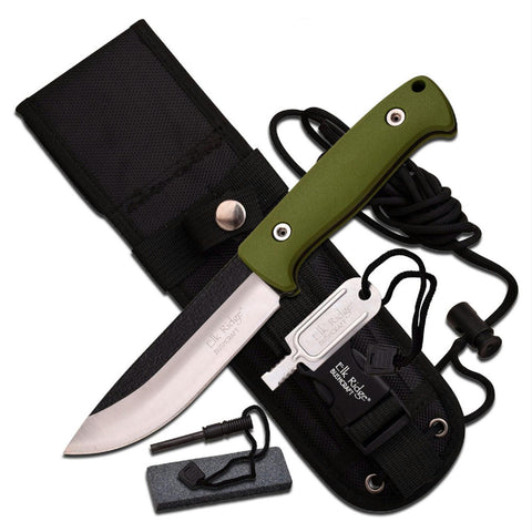 Elk Ridge 10.5in Satin Bld w-Green Cord Wrap Handle -Sheath