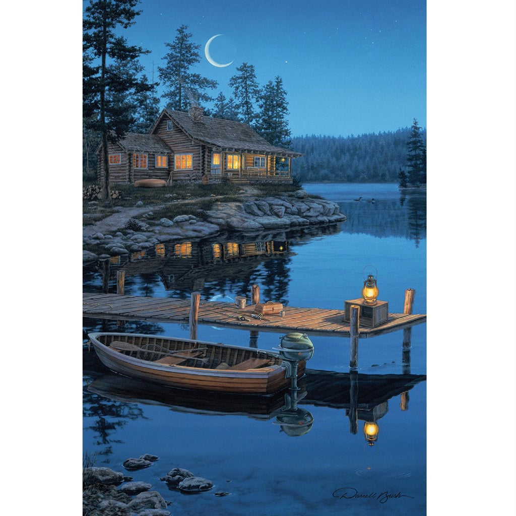 Rivers Edge LED Wall Art - Crescent Moon Cabin 24inx16in