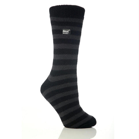 Grabber Heat Holders Ladies Striped Crew Sock-Black-Gray