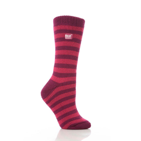 Grabber Heat Holders Ladies Striped Crew Sock-Pink