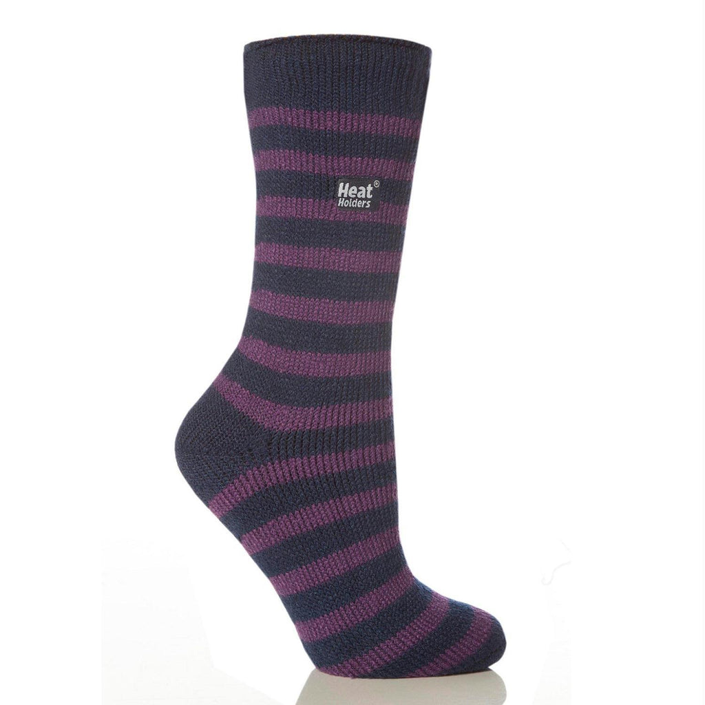 Grabber Heat Holders Ladies Striped Crew Sock-Indigo-Purple