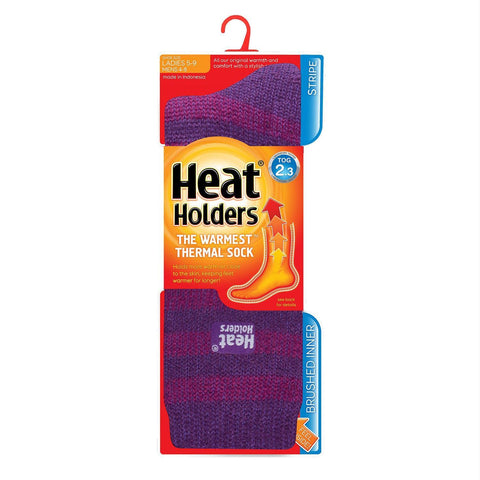 Grabber Heat Holders Ladies Striped Crew Sock-Purple-Fuchsia