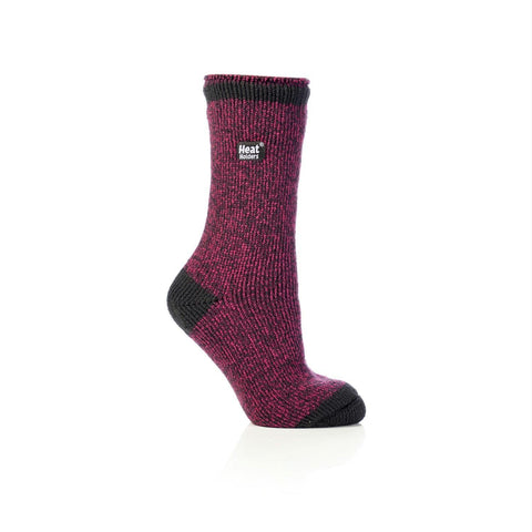 Grabber Heat Holders Ladies Twist Crew Sock-Raspberry-Gray