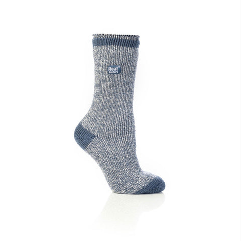 Grabber Heat Holders Ladies Twist Crew Sock-Blue-Cream