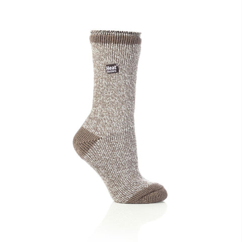 Grabber Heat Holders Ladies Twist Crew Sock-Brown-Cream