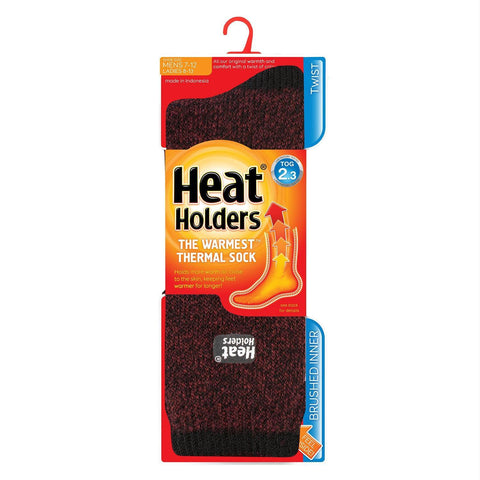 Grabber Heat Holders Mens Twist Crew Sock-Black-Burgundy