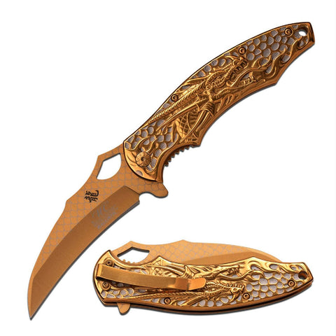 Master Cutlery 4.75 in  Dragon Fold  Etching Gold Titanium