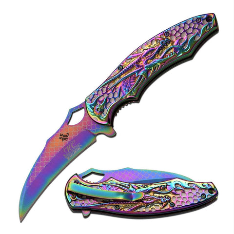 Master Cutlery 4.75" Dragon Fold Etching Rainbow Titanium