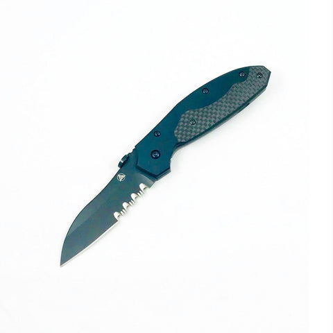 Nemesis Manx Folder 3" Black Satin Combo Blade 7.15" Overall