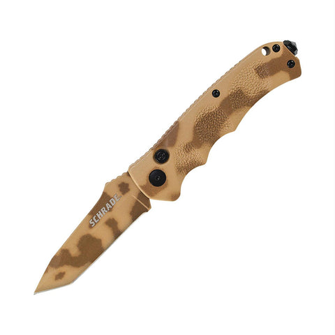 Schrade Mini Push Button Knife Desert Camo FE Tanto