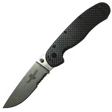 Ontario RAT1 Folder Carbon Fiber Handle Combo Stonewashed