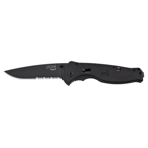 SOG Flash II Black TiNi Folding Knife Partially Serrated