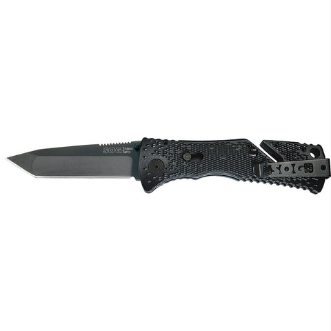 SOG Trident Black TiNi Folding Knife Staright Edge Tanto
